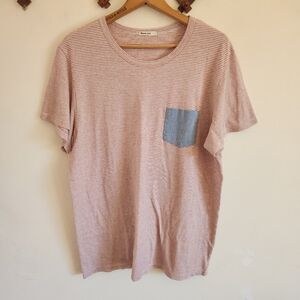 Marine Layer Short Sleeve Tee Striped Red White Contrasting Pocket Lightweight L